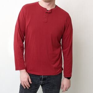 Perry Ellis Red Long Sleeve Henley - M
